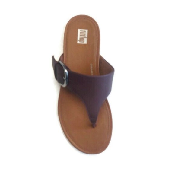 Fit Flop Graccie Womens Size 6 Slip On Toe Post Leather Sandals Eggplant Purple - Picture 2 of 9